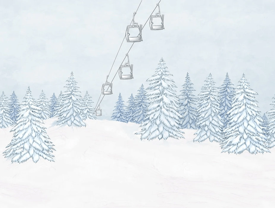 Papier peint montagnes télécabine bleu - Muralconcept