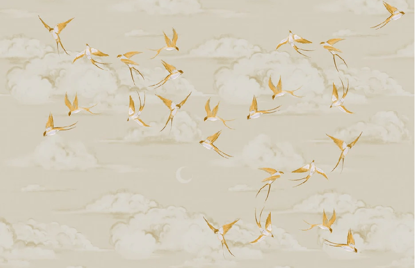 Papier peint bureau envol oiseau doré - Muralconcept