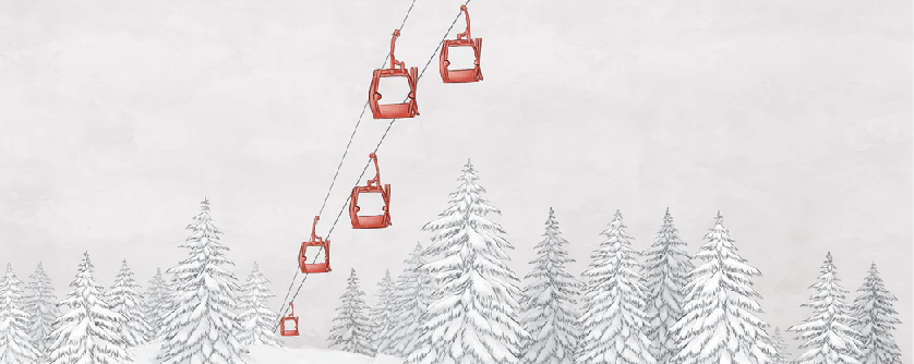 Papier peint montagne télécabine rouge - Muralconcept