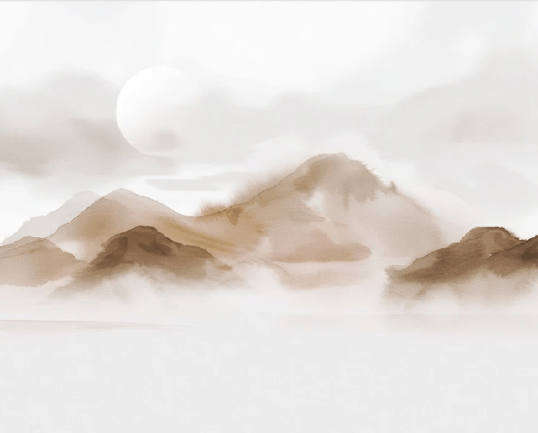 Papier peint montagnes voilées – Lueur sépia - Muralconcept