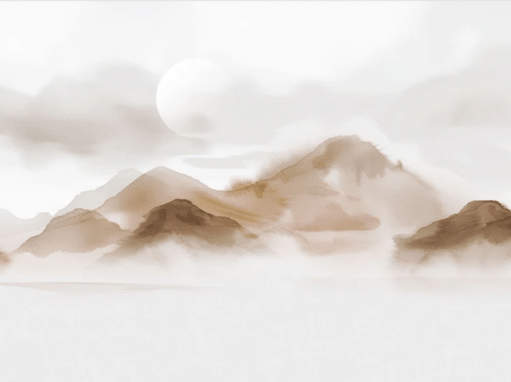 Papier peint montagnes voilées – Lueur sépia - Muralconcept