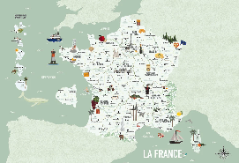 Papier peint carte de France enfant vert - Muralconcept
