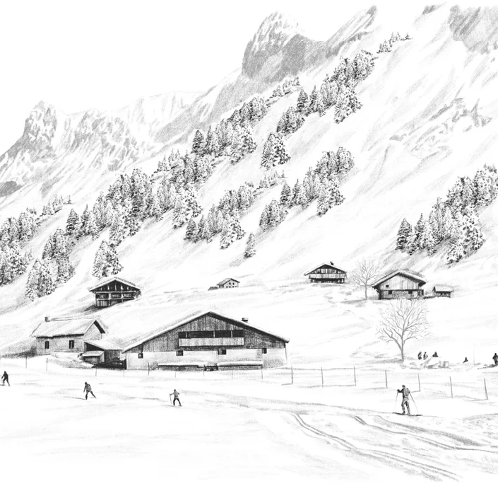 Papier peint Clusaz ski fond montagne Confins - Muralconcept