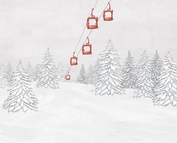 Papier peint montagne télécabine rouge - Muralconcept