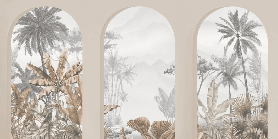 Papier peint arches tropicales sépia - Muralconcept