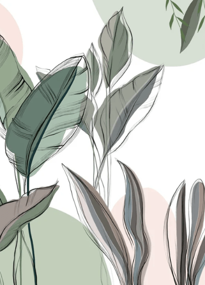 Papier peint panoramique végétal graphique vert - Muralconcept