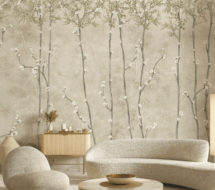 Papier peint panoramique branches japandi, XXL, tendance