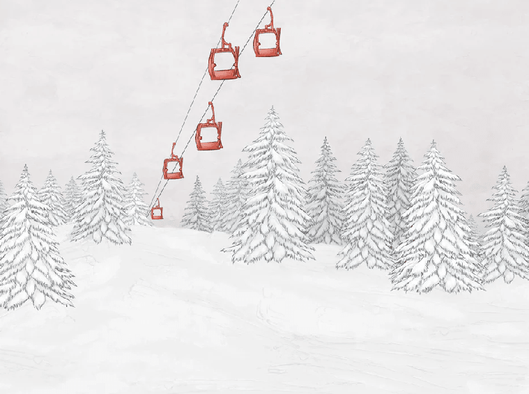 Papier peint montagne télécabine rouge - Muralconcept