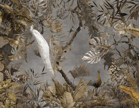 Papier peint panoramique paon blanc impérial, XXL, tendance