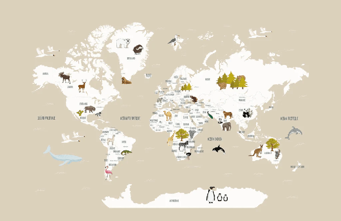 Tapete Weltkarte auf Französisch Kind beige