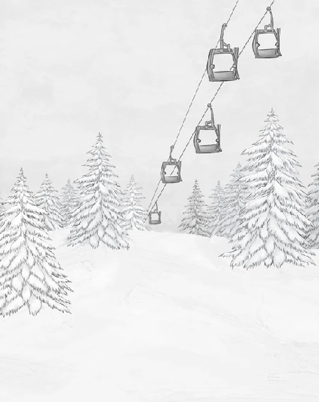 Tapete Berg Gondelbahn schwarz & weiß
