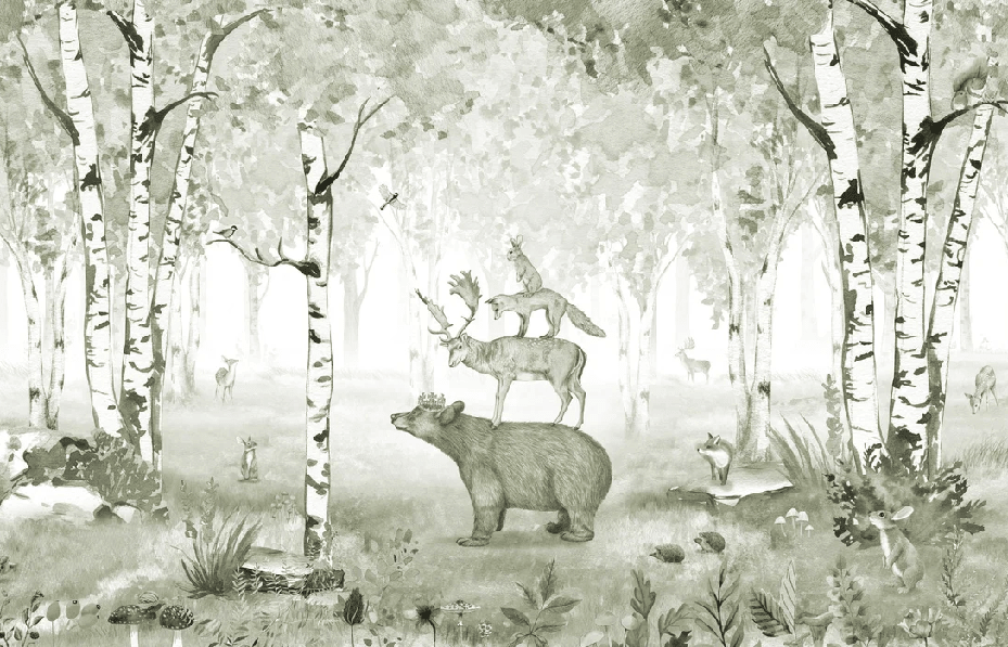 Papier peint roi de la forêt vert - chambre enfant - Muralconcept