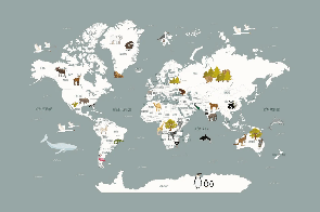 Papier peint Carte du monde en Francais enfant gris - Muralconcept