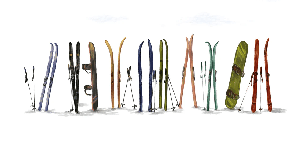Papier peint panoramique skis colorés - Muralconcept