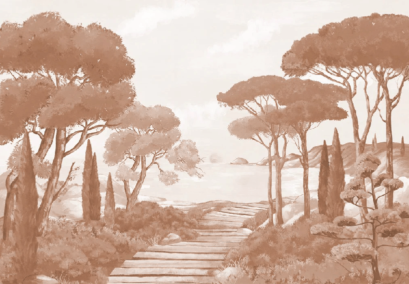 Papier peint balade dans les calanques terracotta - Muralconcept
