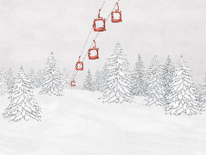 Papier peint montagne télécabine rouge - Muralconcept