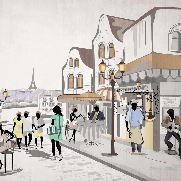 Papier peint français Paris café en terrasse - Muralconcept