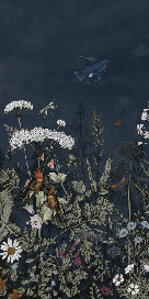 Papier peint panoramique bleu nuit floral - Muralconcept