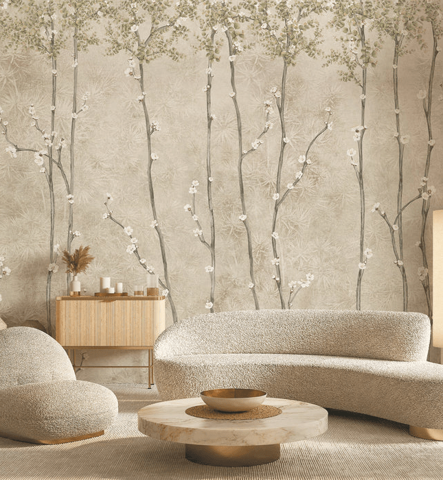 Papier peint panoramique branches japandi, XXL, tendance