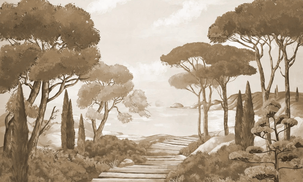 Papier peint balade dans les calanques monochrome - Muralconcept