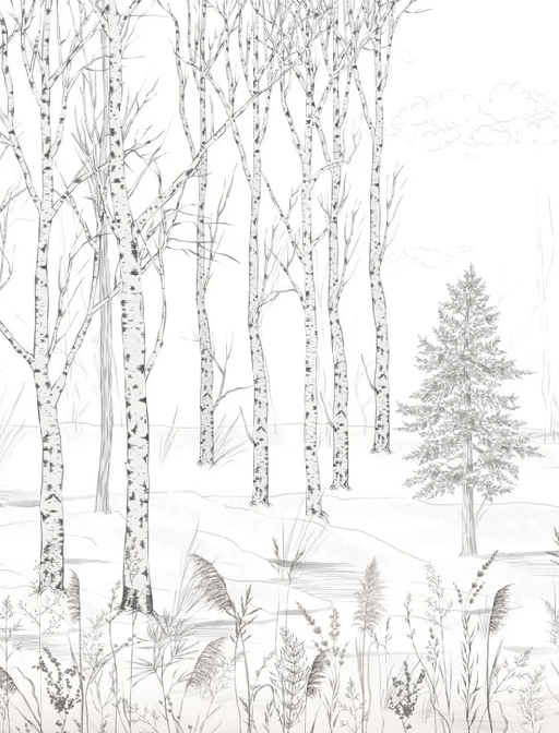 Papier peint forêt noir et blanc – Douceur des Bois - Muralconcept