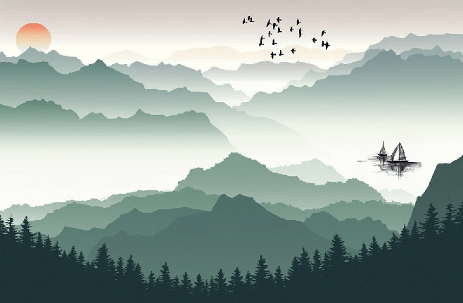 Papier peint montagne et voile sur le lac, XXL, tendance