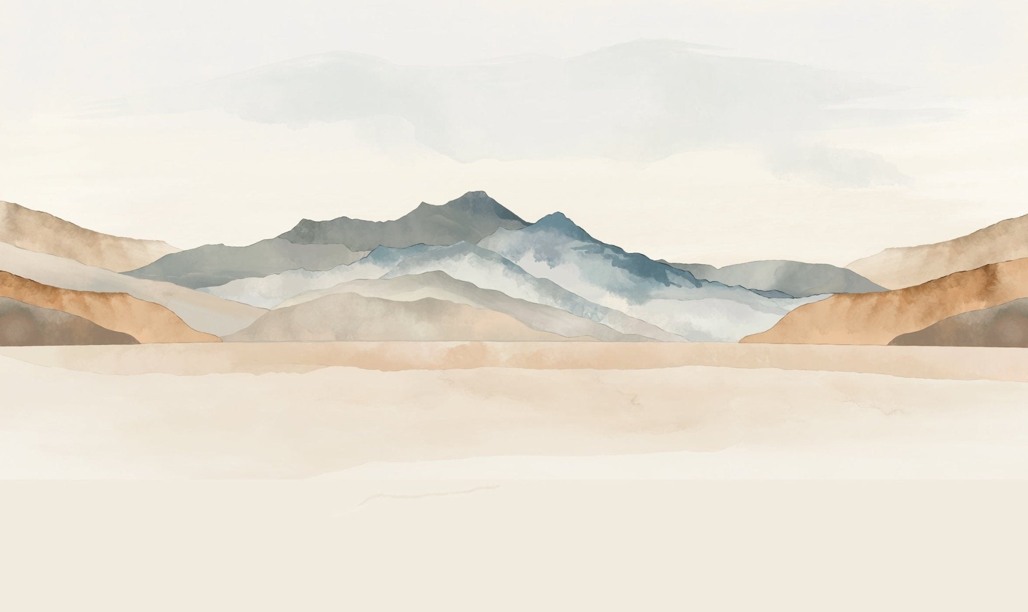 Papier peint panoramique montagne aquarelle pastel – Décor mural paysage apaisant, XXL, tendance