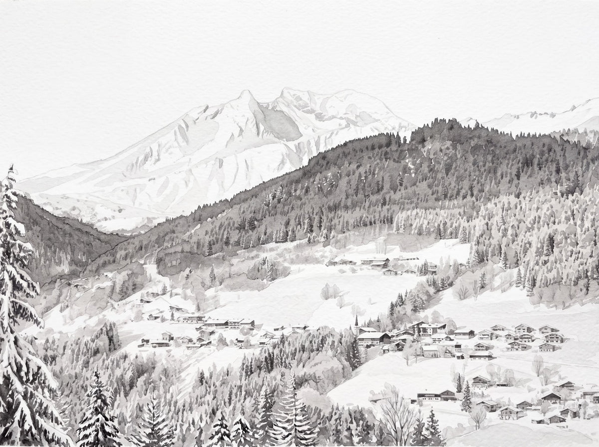 Panorama-Tapete „Morzine“ – Skifahren, Chalet, Berge