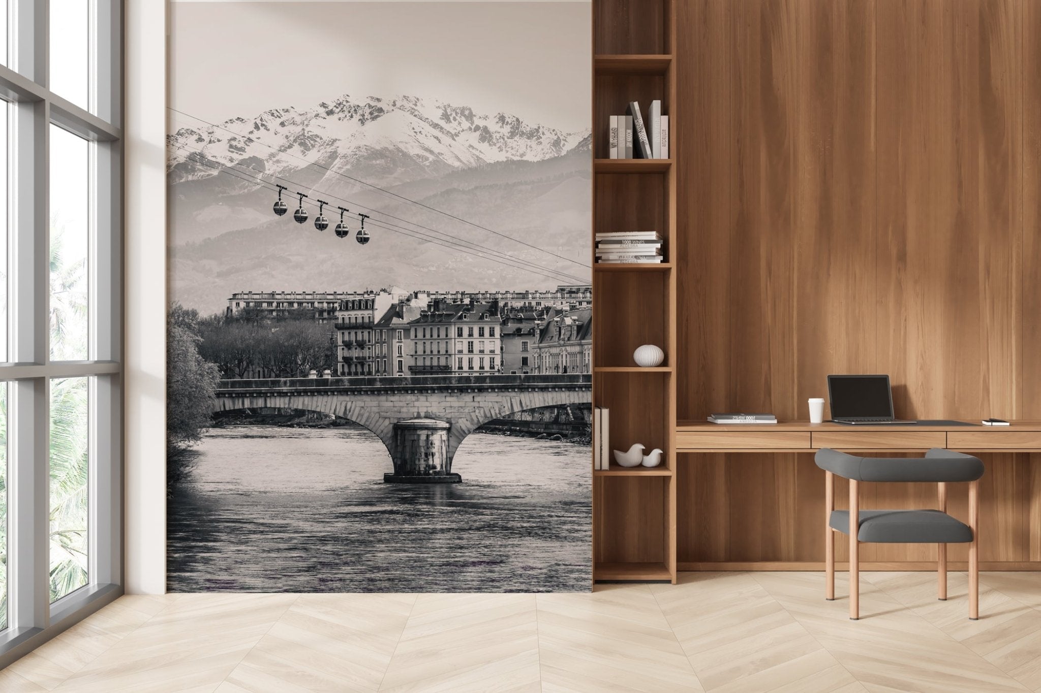 Papier peint Grenoble Bastille noir et blanc, XXL, tendance