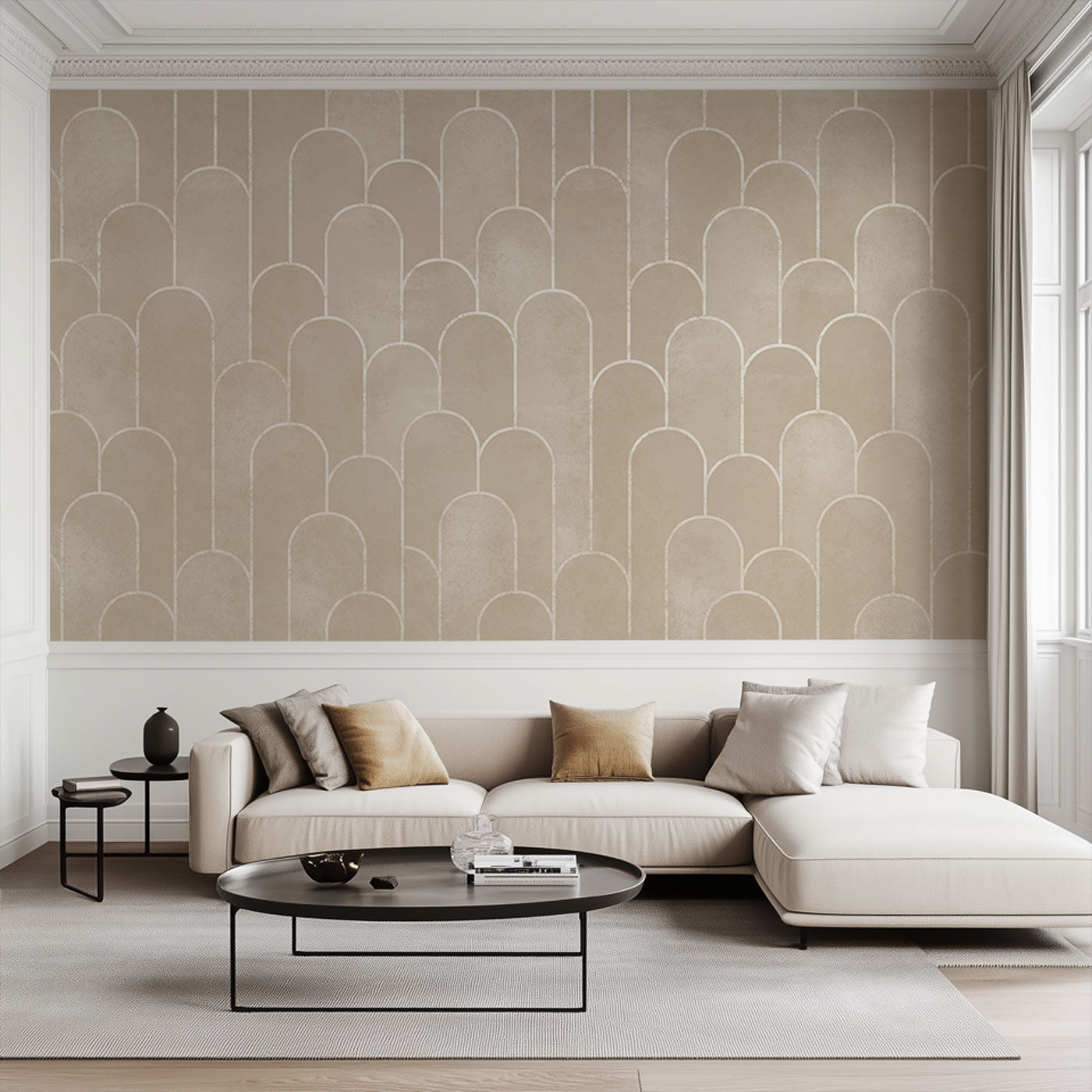 Papier peint arches velours beige - Design minimaliste - Muralconcept