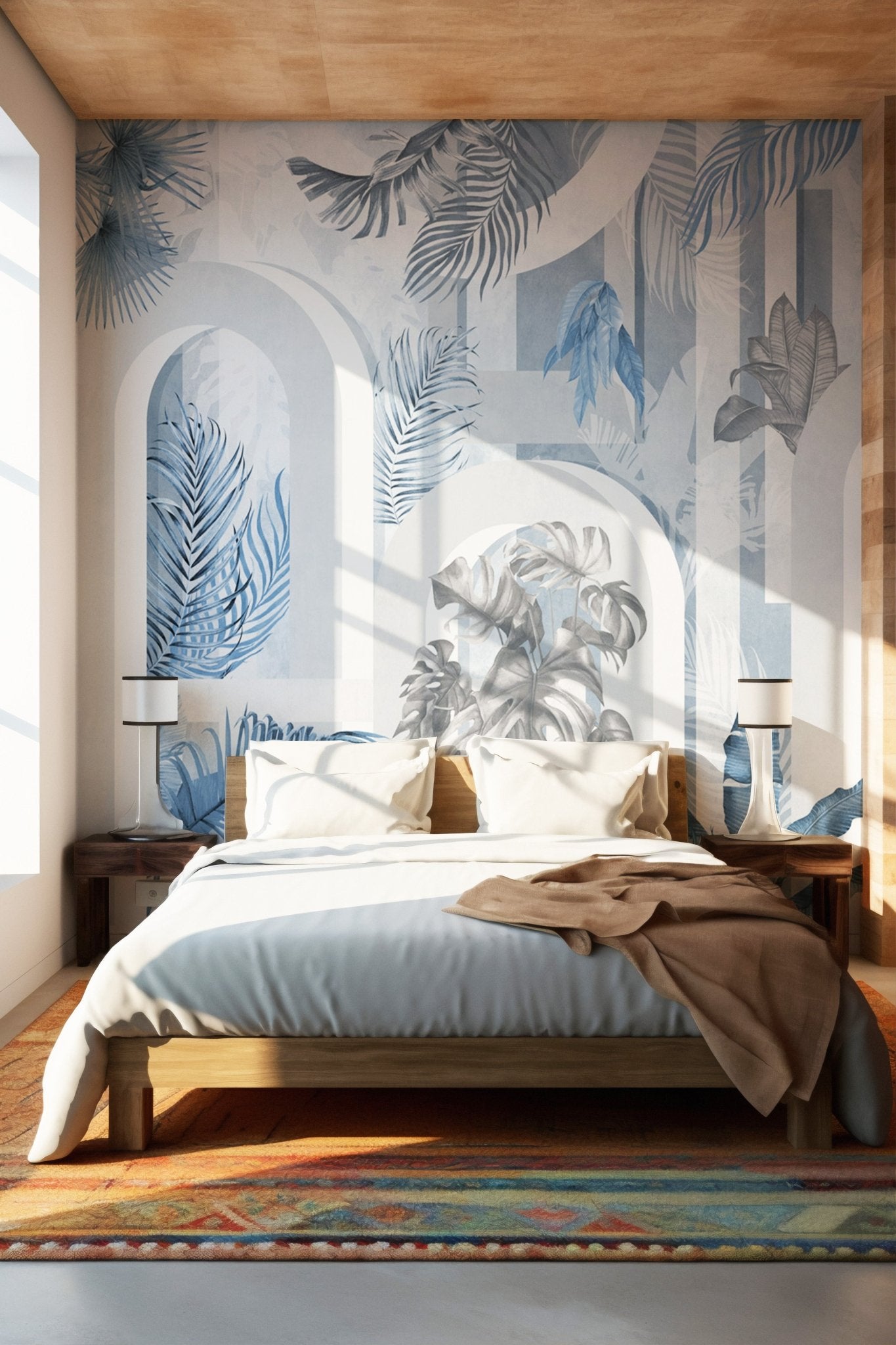 Papier peint tendance arche bleu, mural concept, tendance