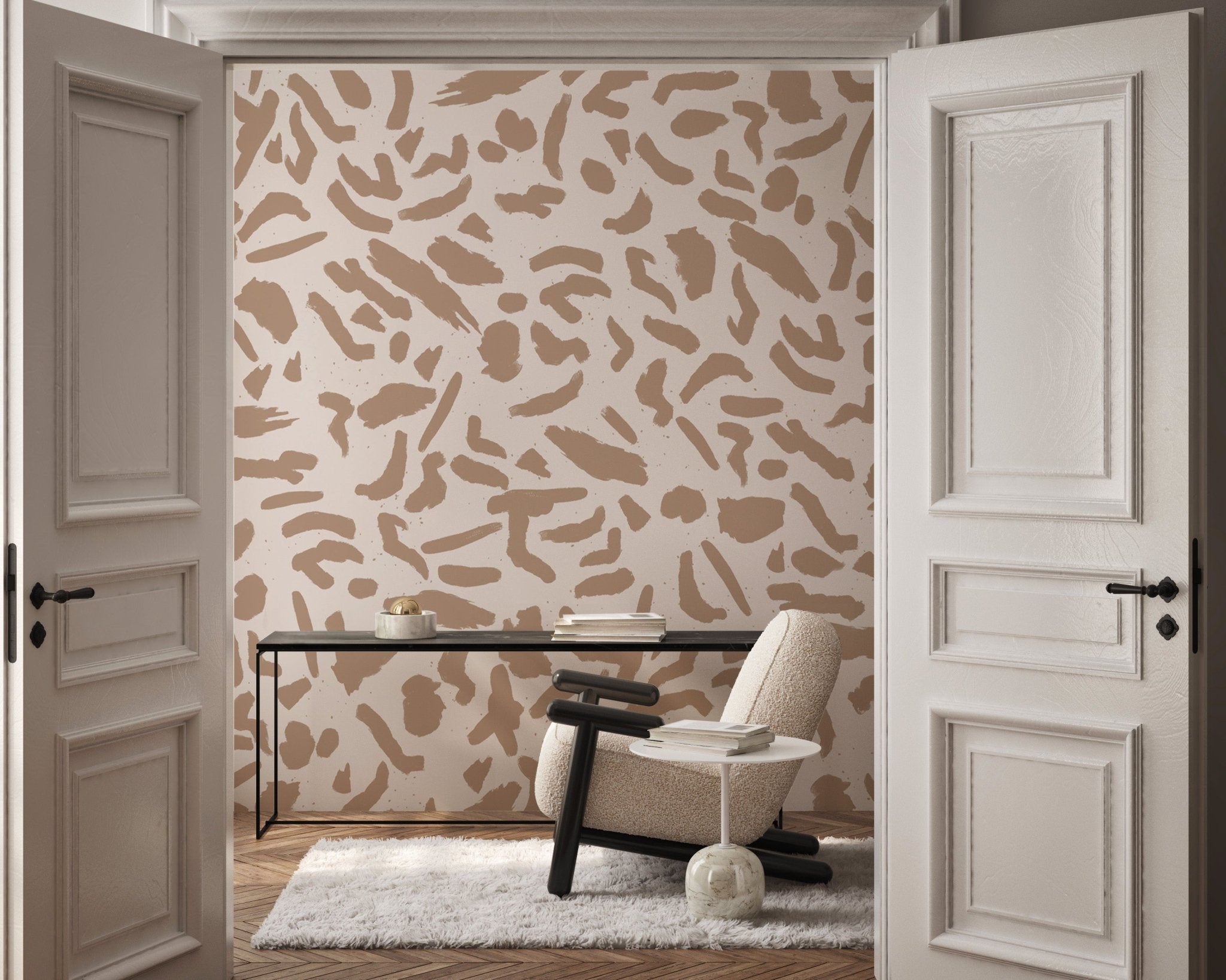 Papier peint artistic form beige, mural concept, tendance