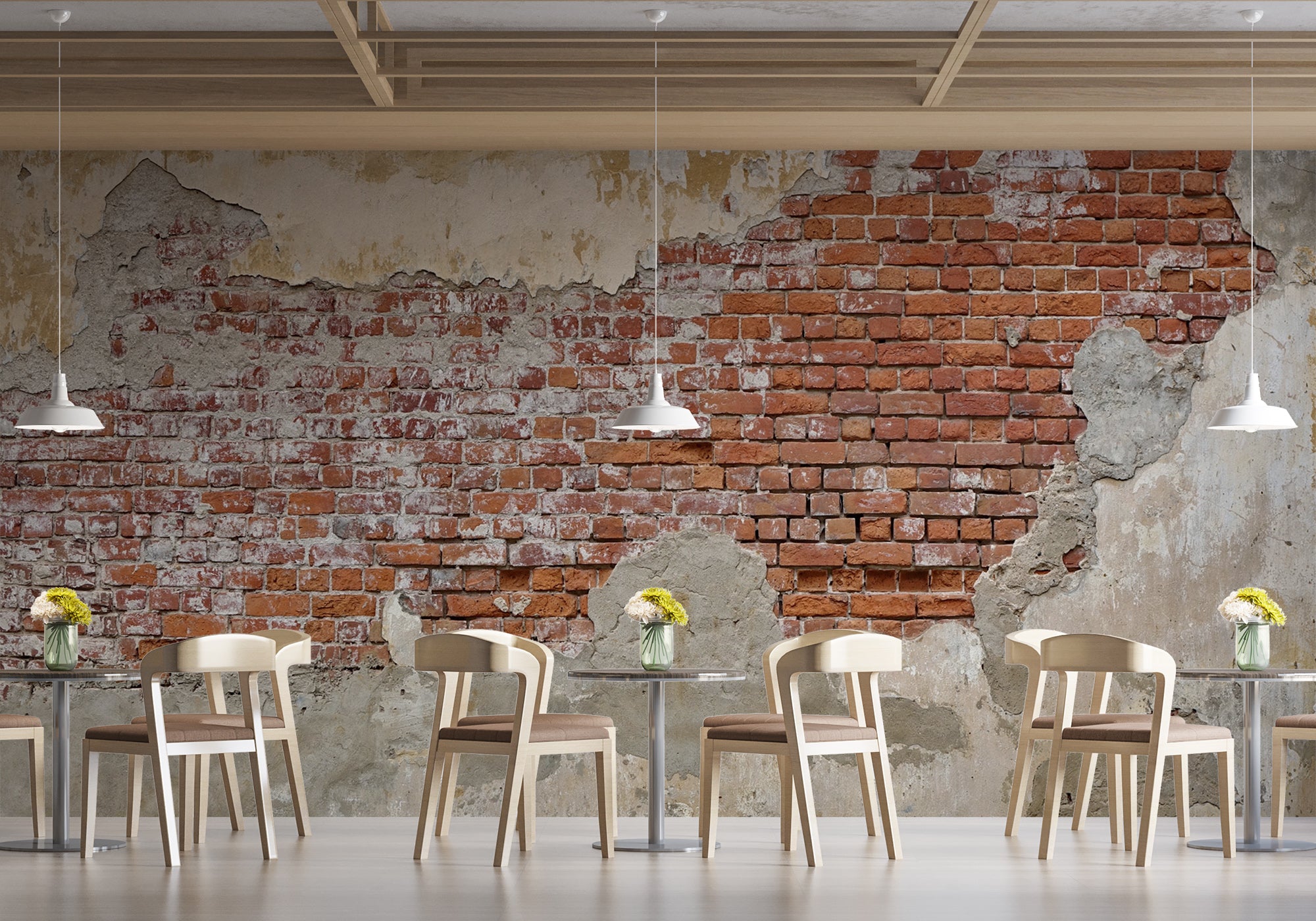 Papier peint bistrot brique cassée, mural concept, tendance