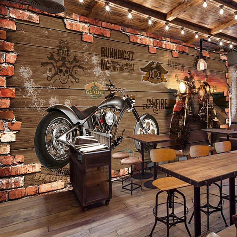Tapete Ziegelstein & Motorrad Retro