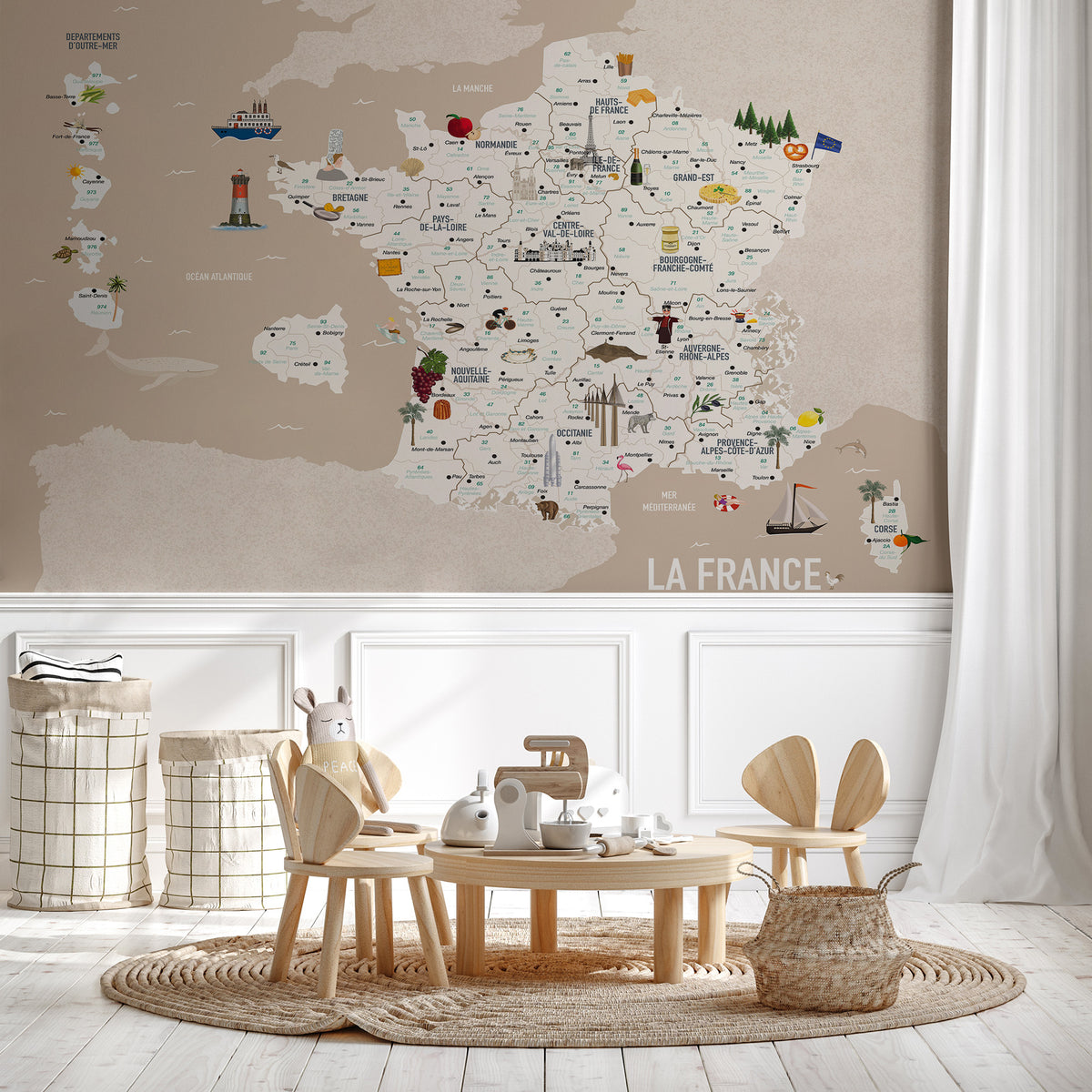 Tapete Karte von Frankreich Kind beige