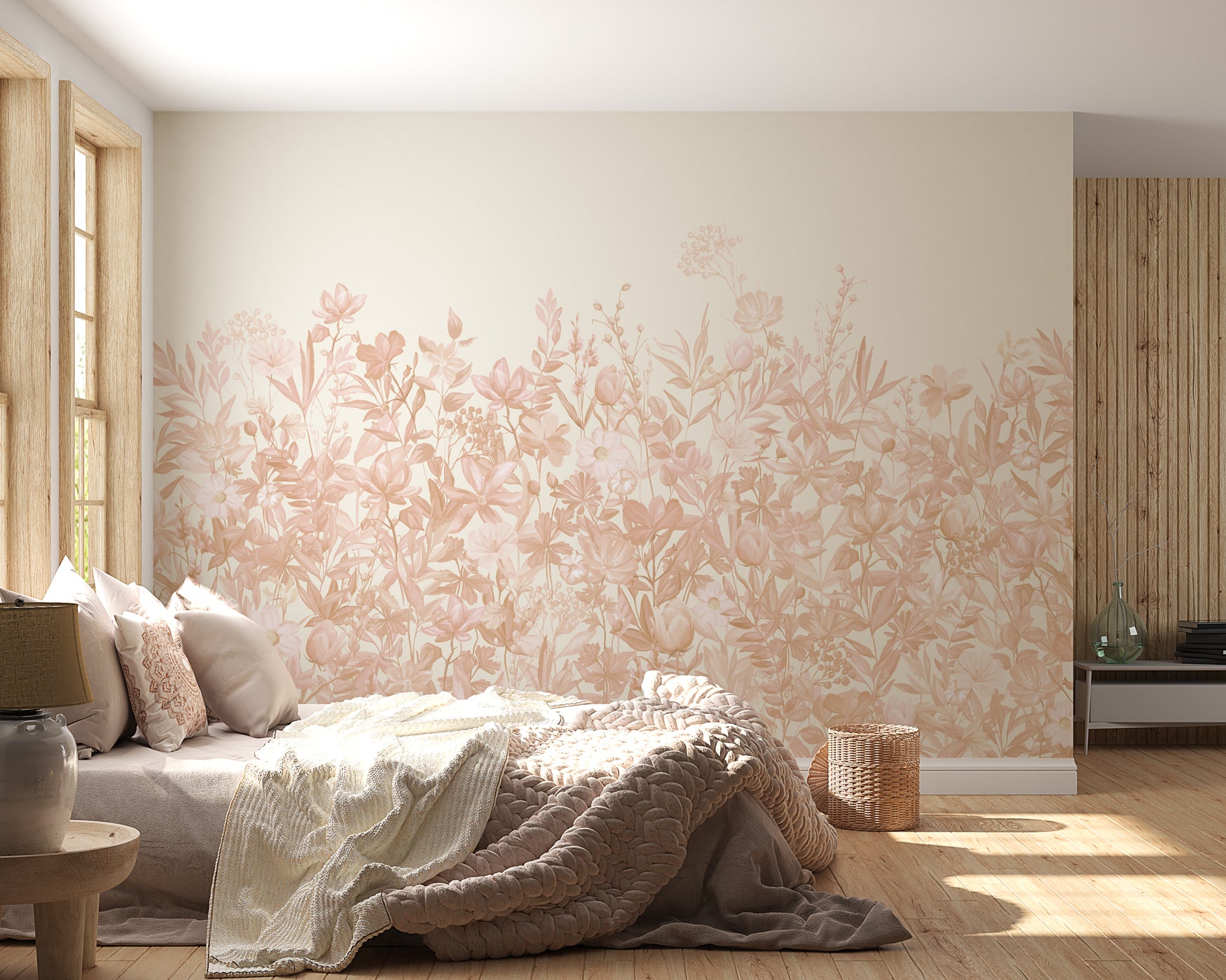 Papier peint fleurs au pinceau sépia, XXL, tendance