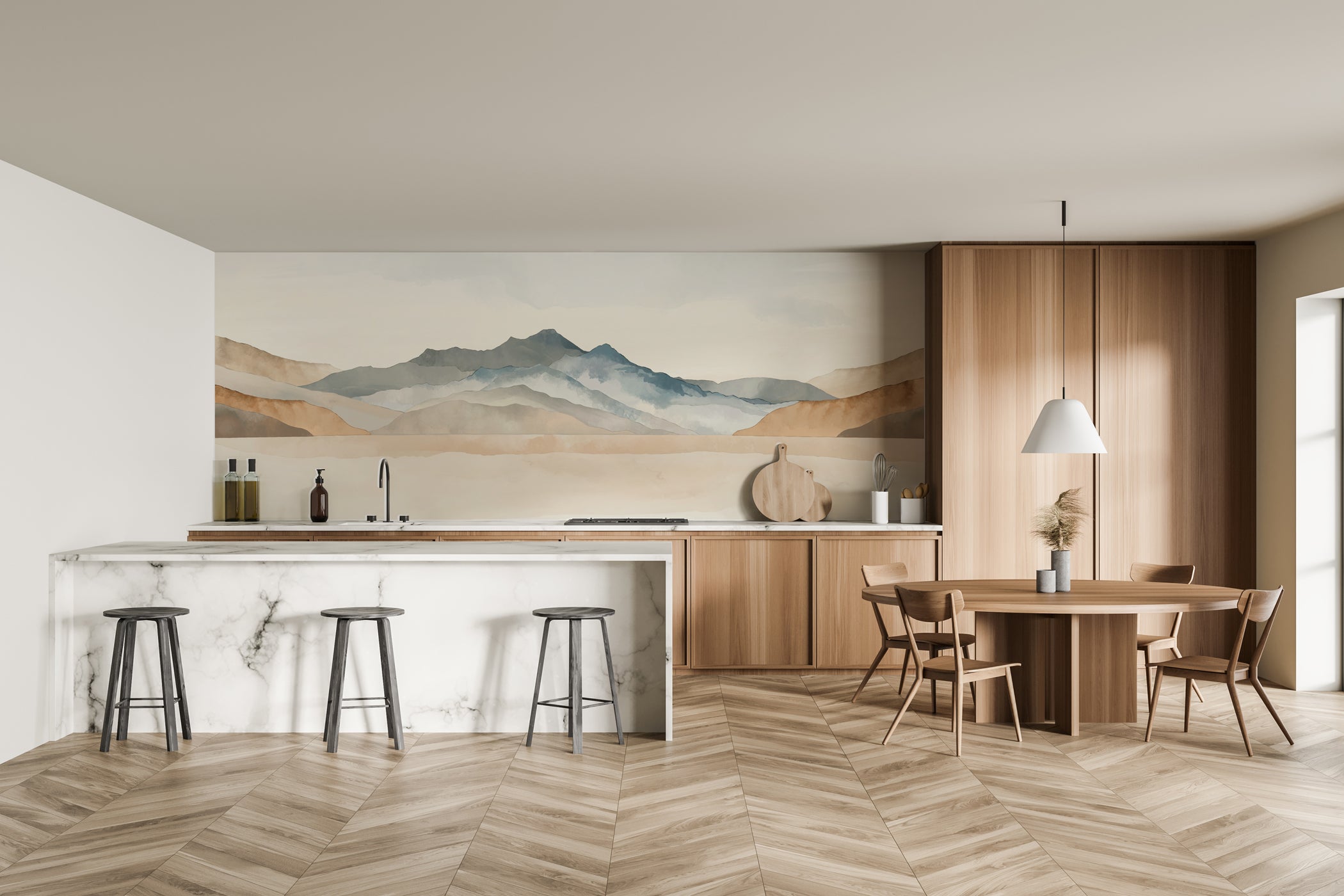 Papier peint panoramique montagne aquarelle pastel – Décor mural paysage apaisant, XXL, tendance