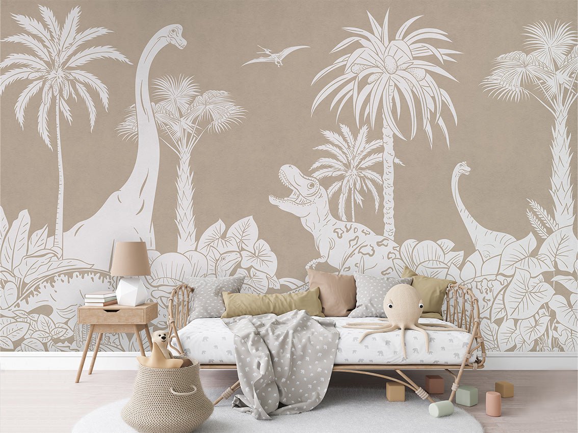 Papier peint dinos monochrome beige, XXL, tendance