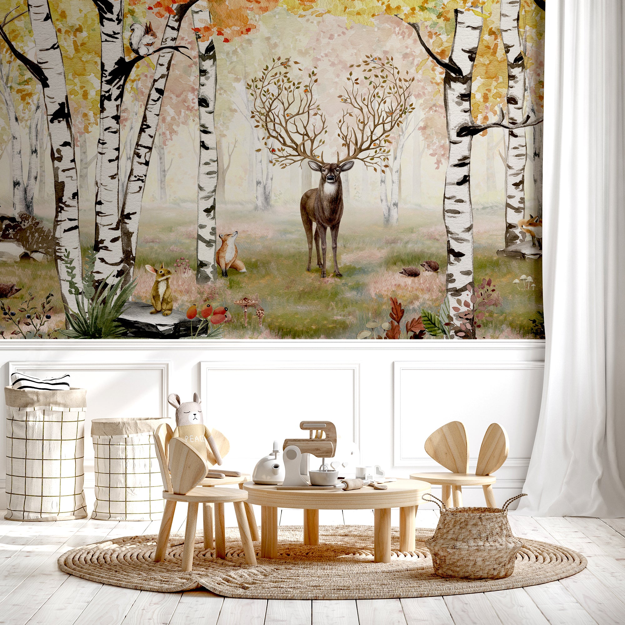 Papier peint enfant forêt magique, mural concept, tendance