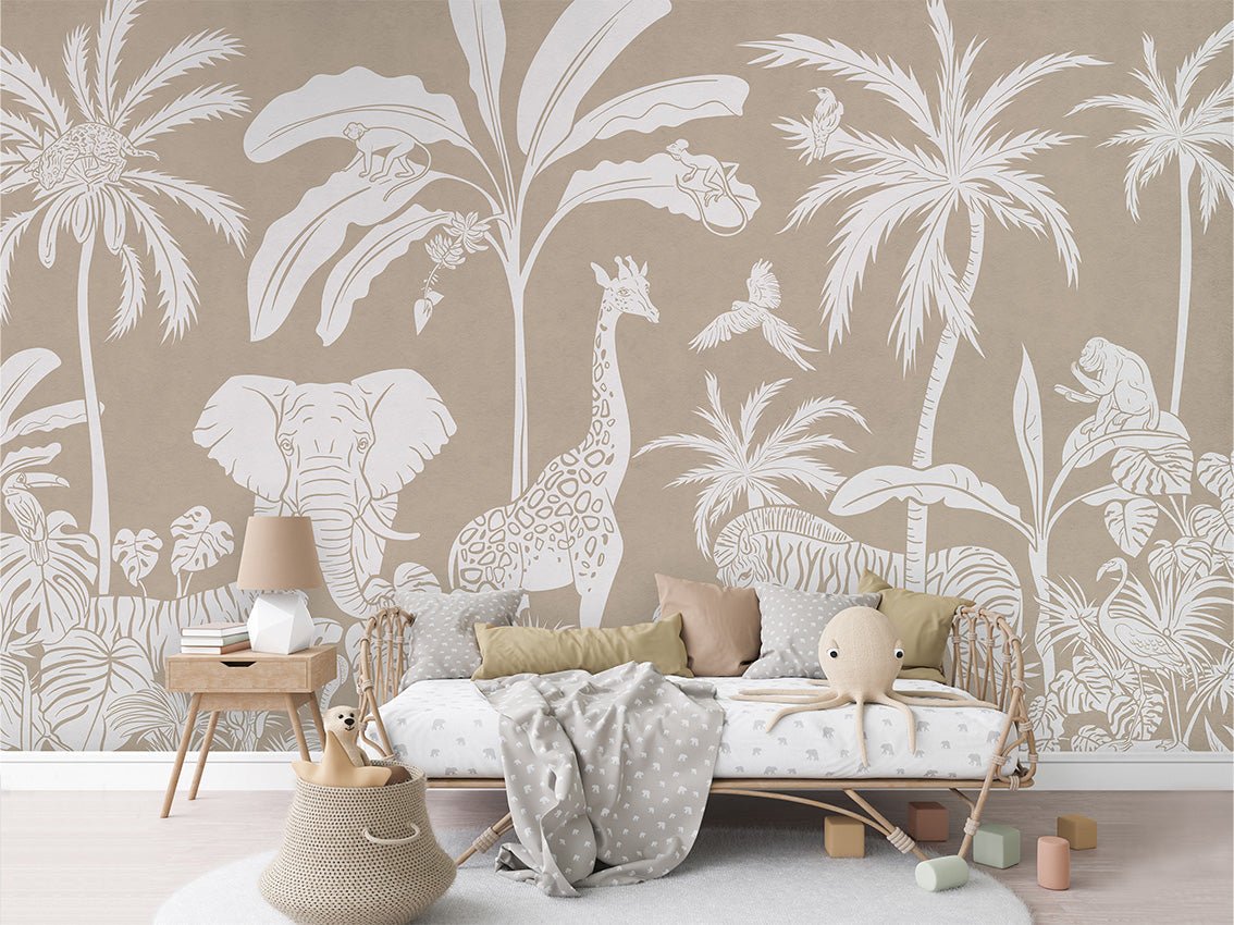 Kinder Wallpaper Safari Monochrom beige