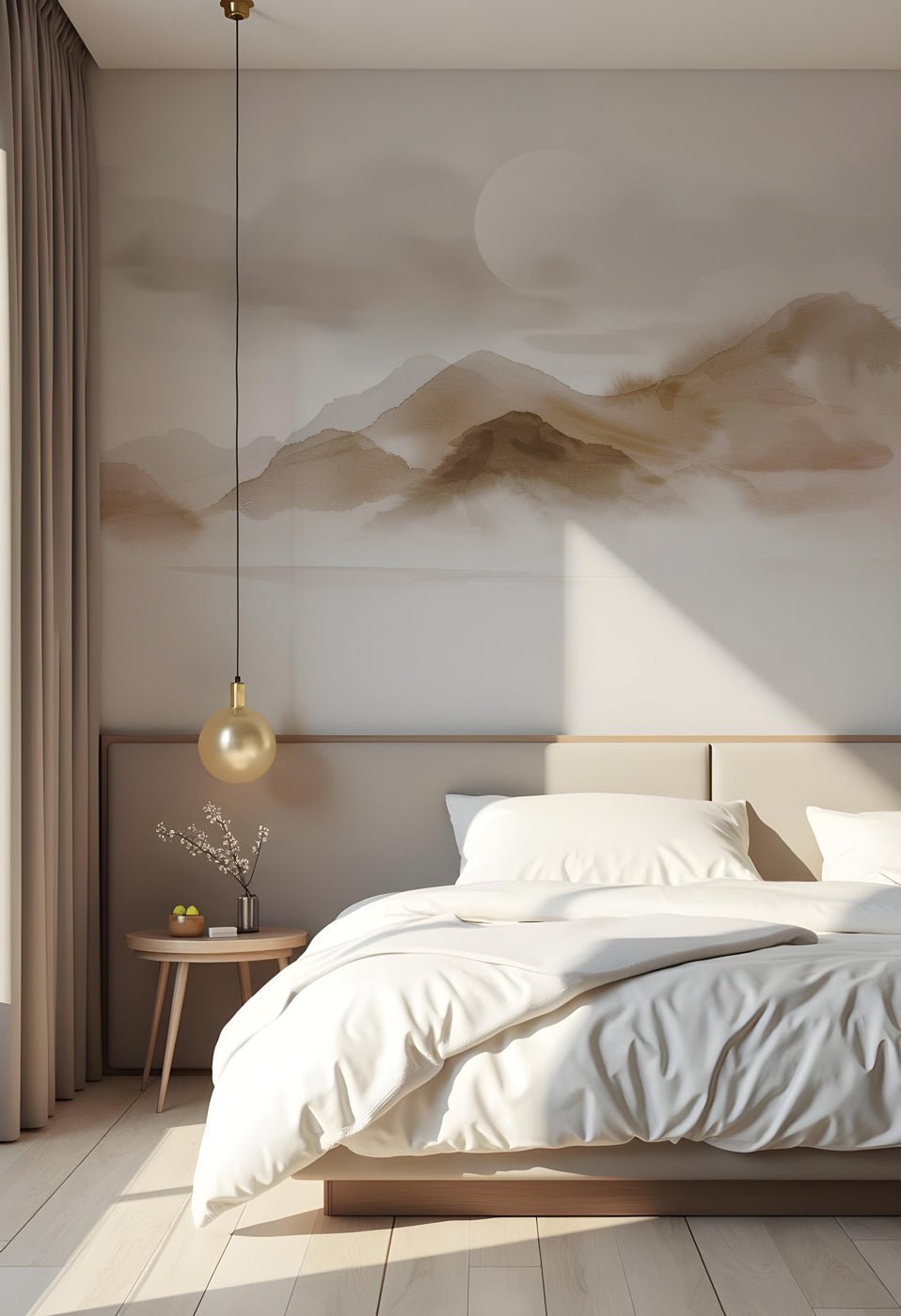 Papier peint montagnes voilées – Lueur sépia, XXL, tendance