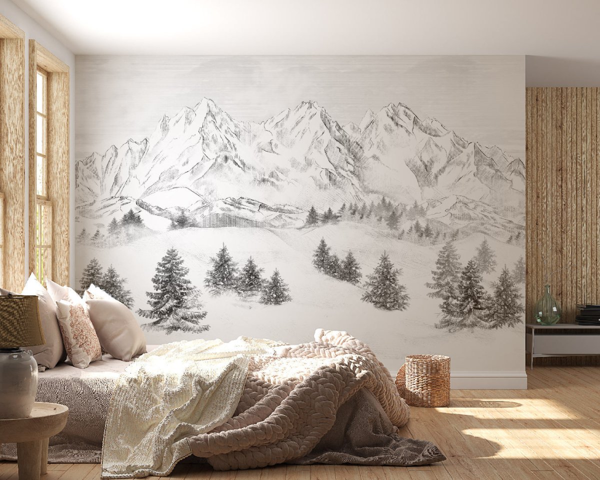 Papier peint montagne sommets de Chamonix, mural concept, tendance