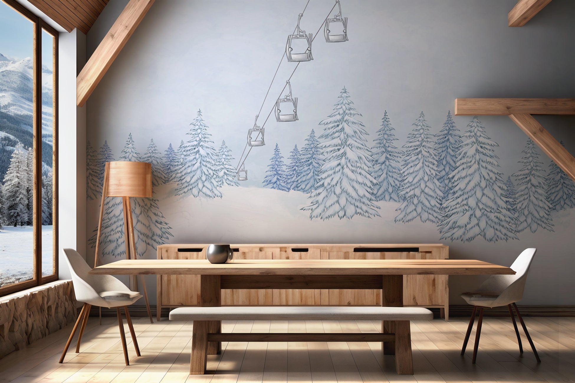 Papier peint montagnes télécabine bleu, XXL, tendance