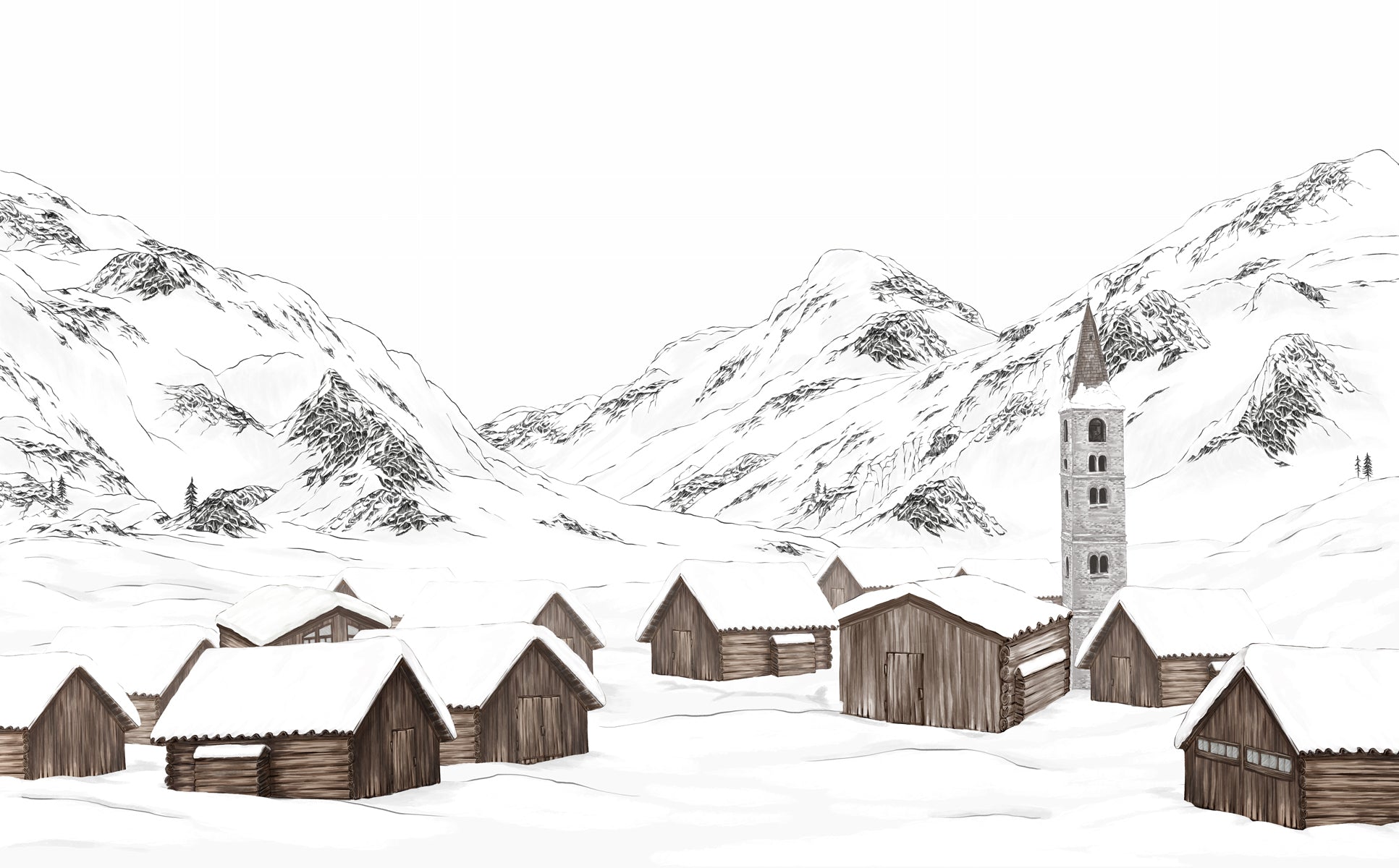 Papier peint village val d'Isère, XXL, tendance