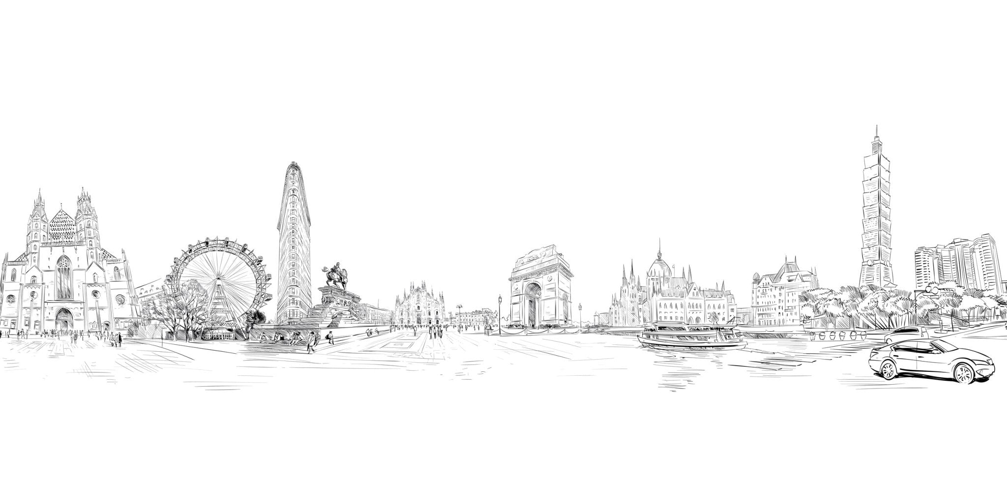 Papier peint noir et blanc monument du monde, XXL, tendance