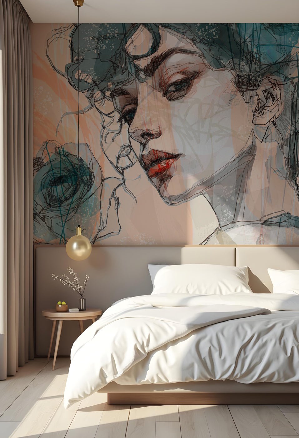 Papier peint visage féminin blue rose, XXL, tendance