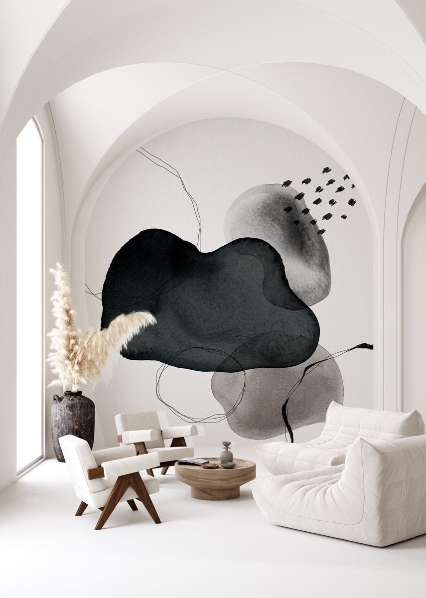 Papier peint moderne aquarelle noir et blanc, XXL, tendance
