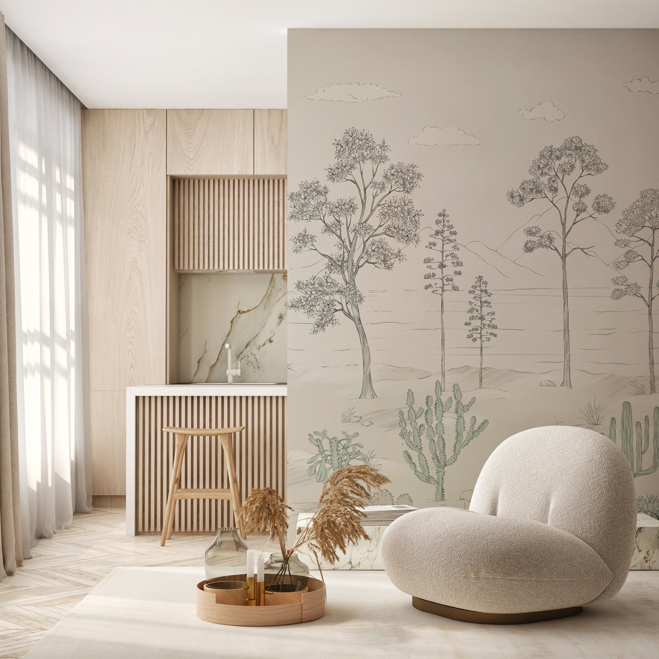 Papier peint oasis cactus tropical vert, XXL, tendance