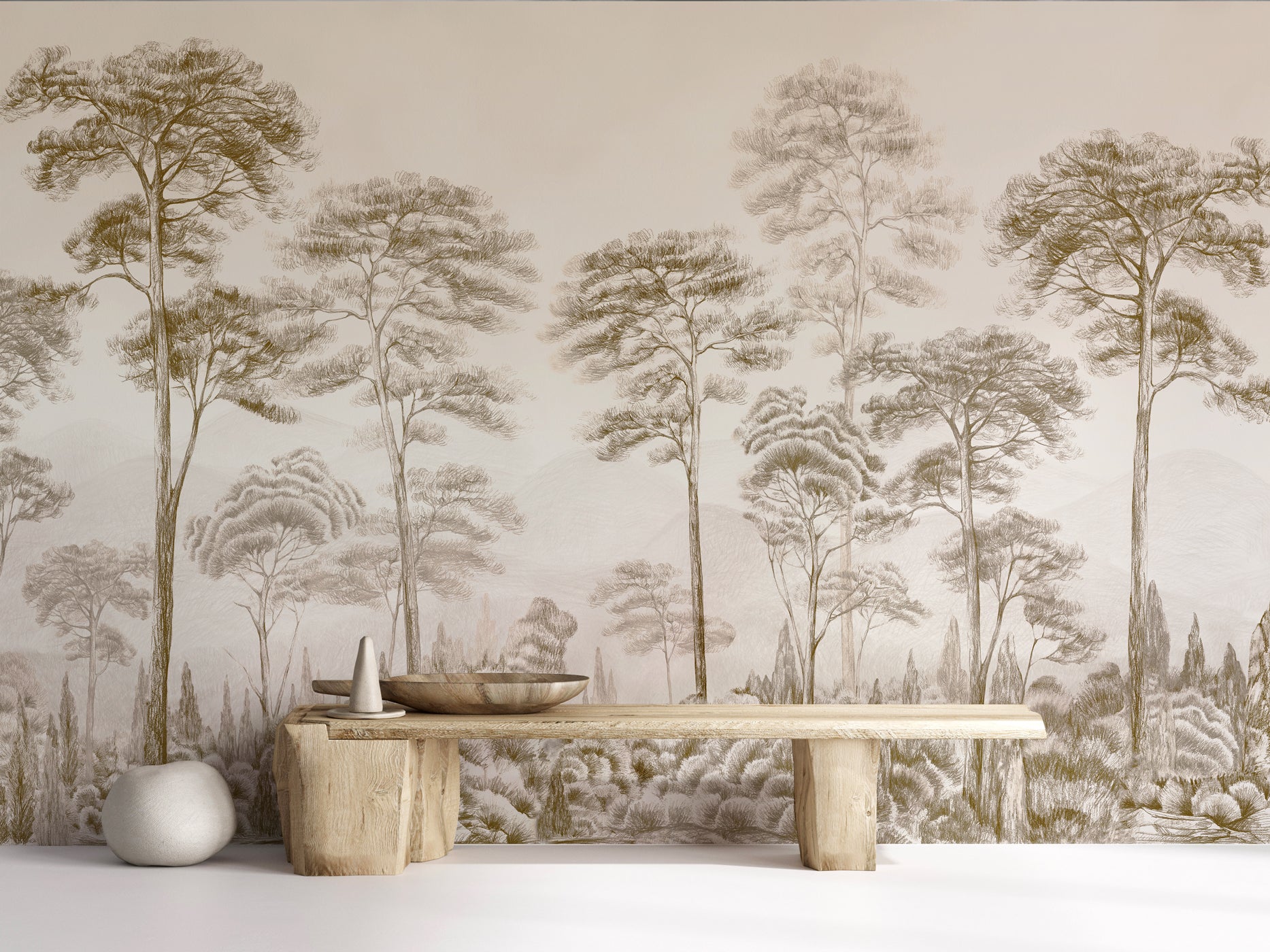 papier peint francais pinede bord de mer vintage