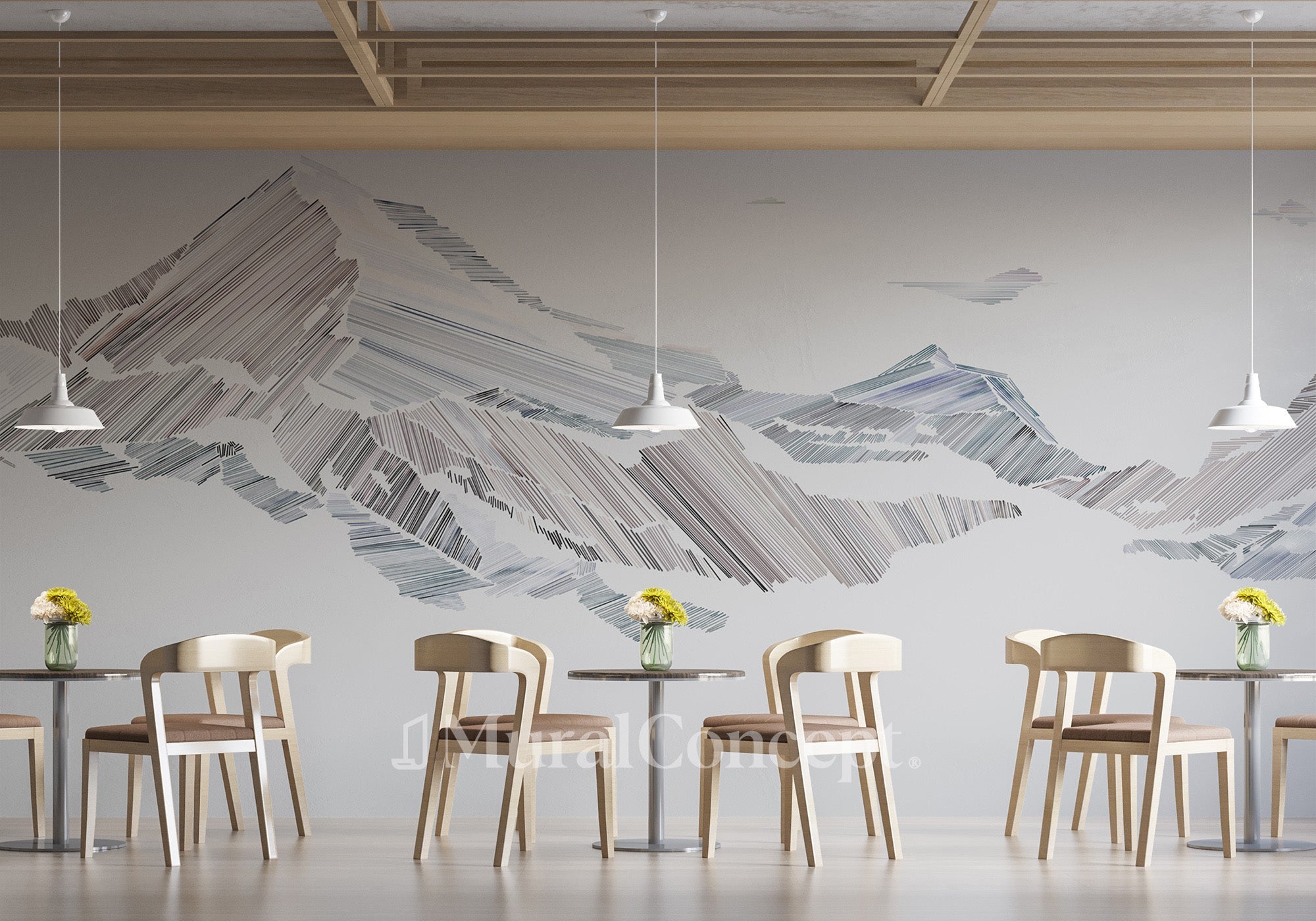 Papier peint restaurant montagne graphique style - Muralconcept